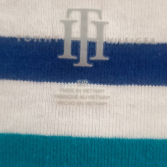 Tommy Hilfiger Cap Sleeve Teal/Royal/White Striped Tee Size Medium - Picture 5 of 6